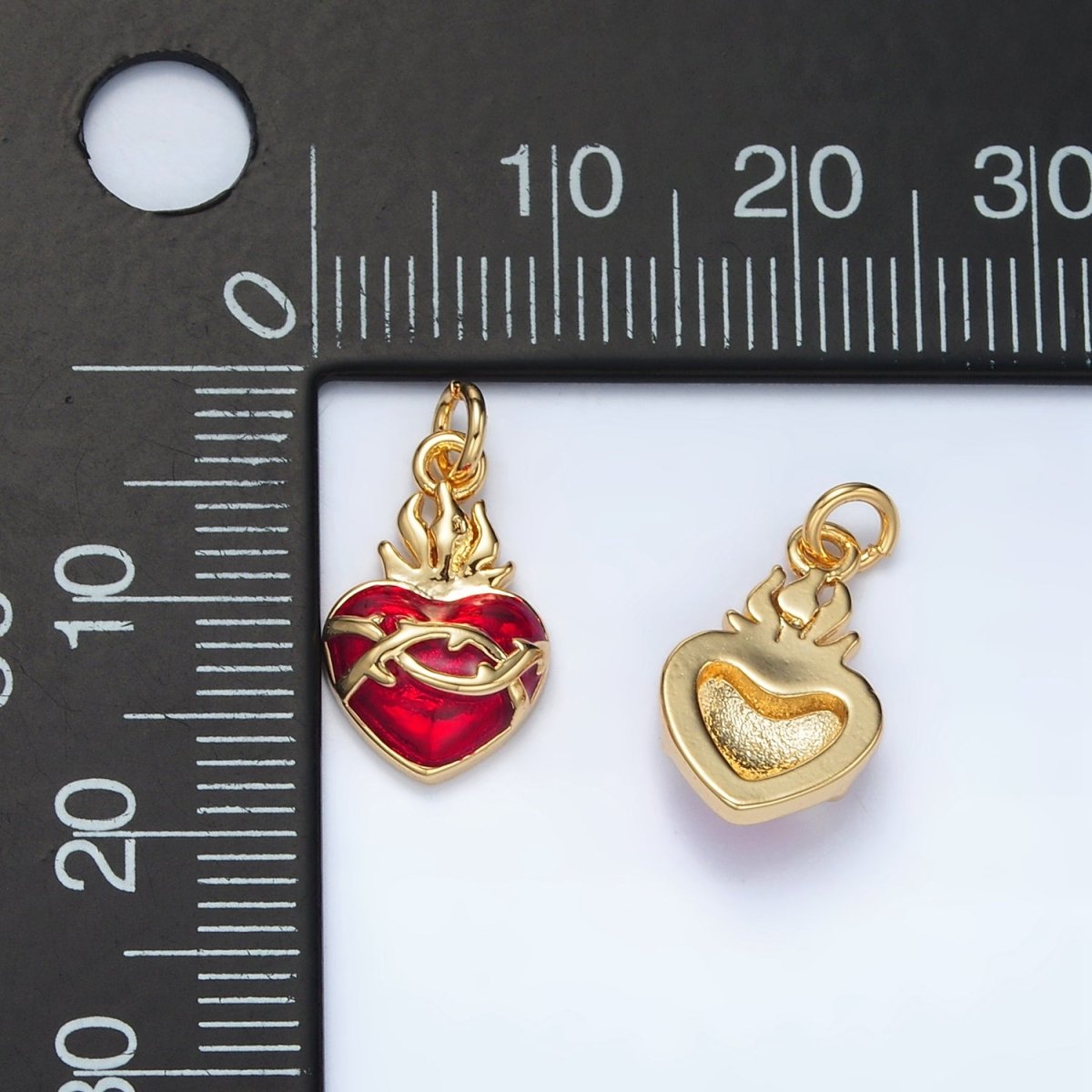 24K Gold Filled Red Flamed Sacred Heart Mini Religious Charm | M654 - DLUXCA
