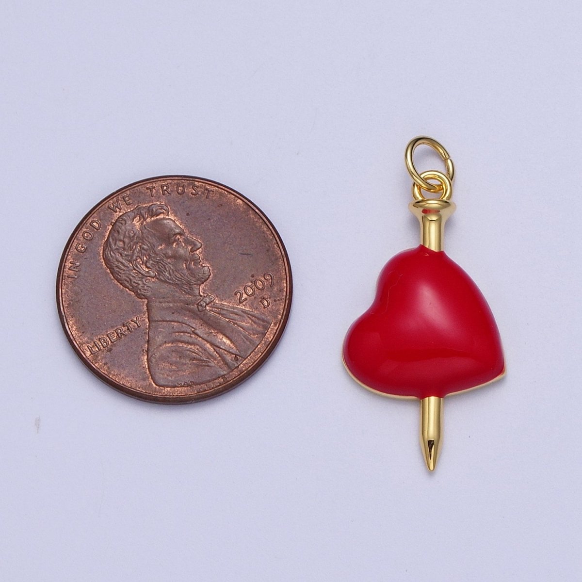24K Gold Filled Red Heart Enamel Stabbed Needle Charm For DIY Jewelry Making | X-731 - DLUXCA