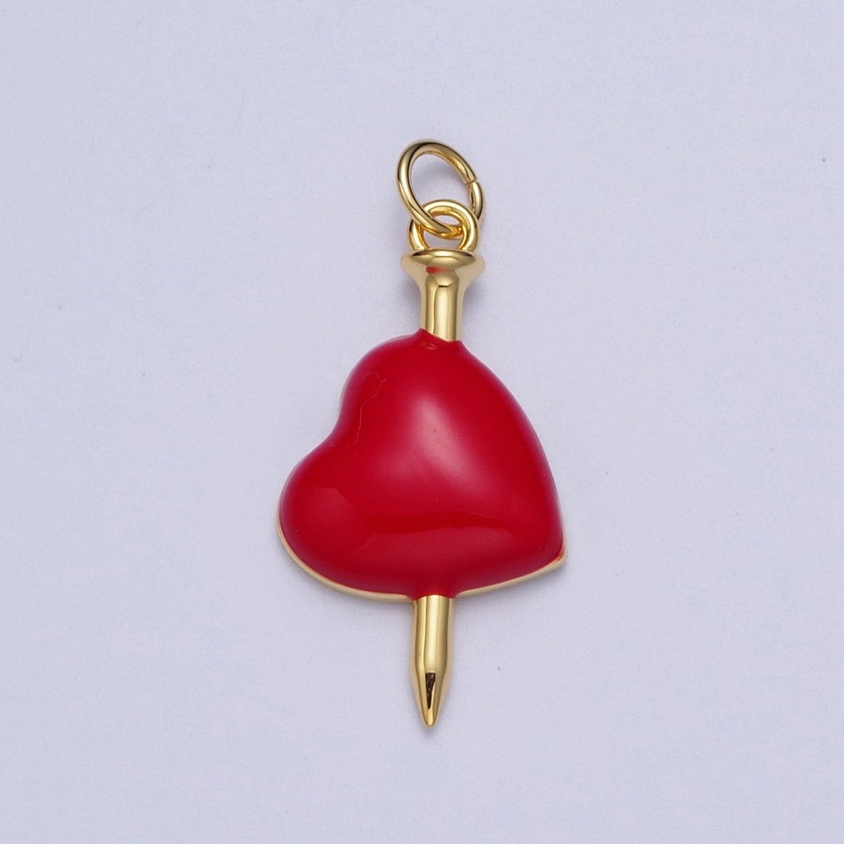 24K Gold Filled Red Heart Enamel Stabbed Needle Charm For DIY Jewelry Making | X-731 - DLUXCA