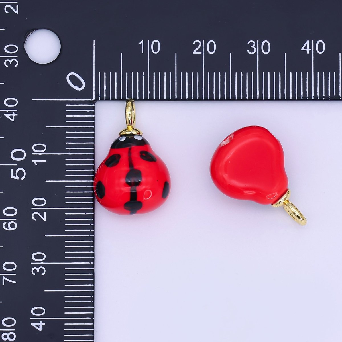 24K Gold Filled Red Ladybug Insect Ceramic Drop Pendant | E573 - DLUXCA