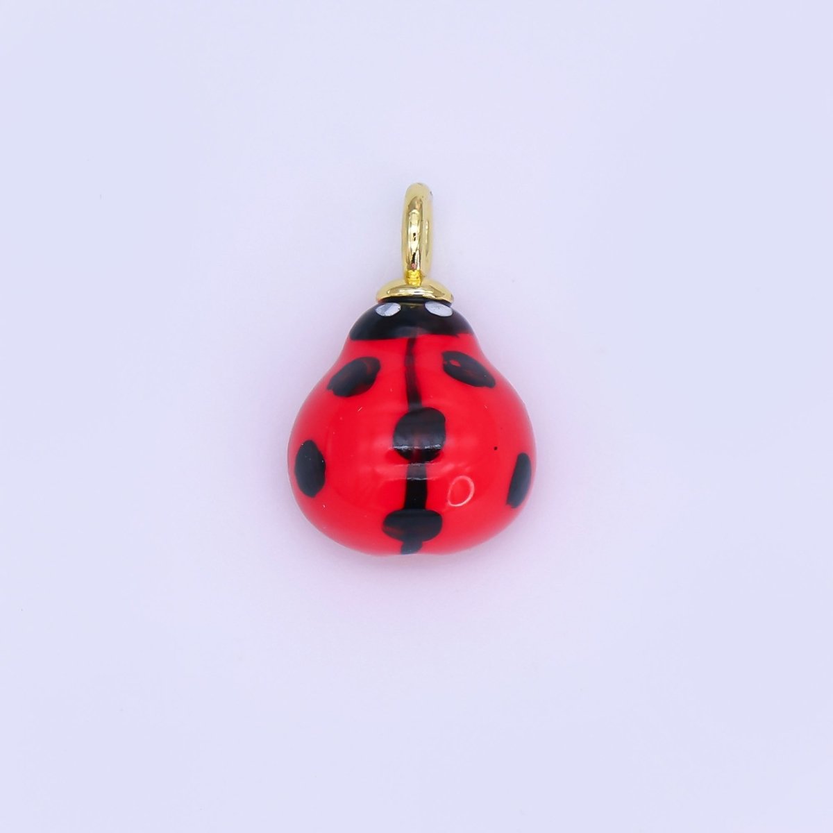 24K Gold Filled Red Ladybug Insect Ceramic Drop Pendant | E573 - DLUXCA
