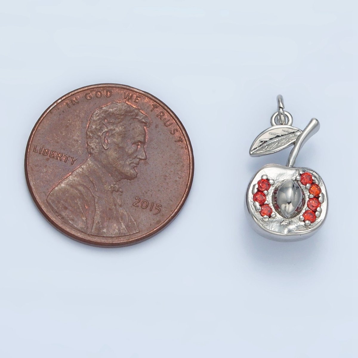 24K Gold Filled Red Micro Paved CZ Apple Multidimensional Charm in Gold & Silver | E393