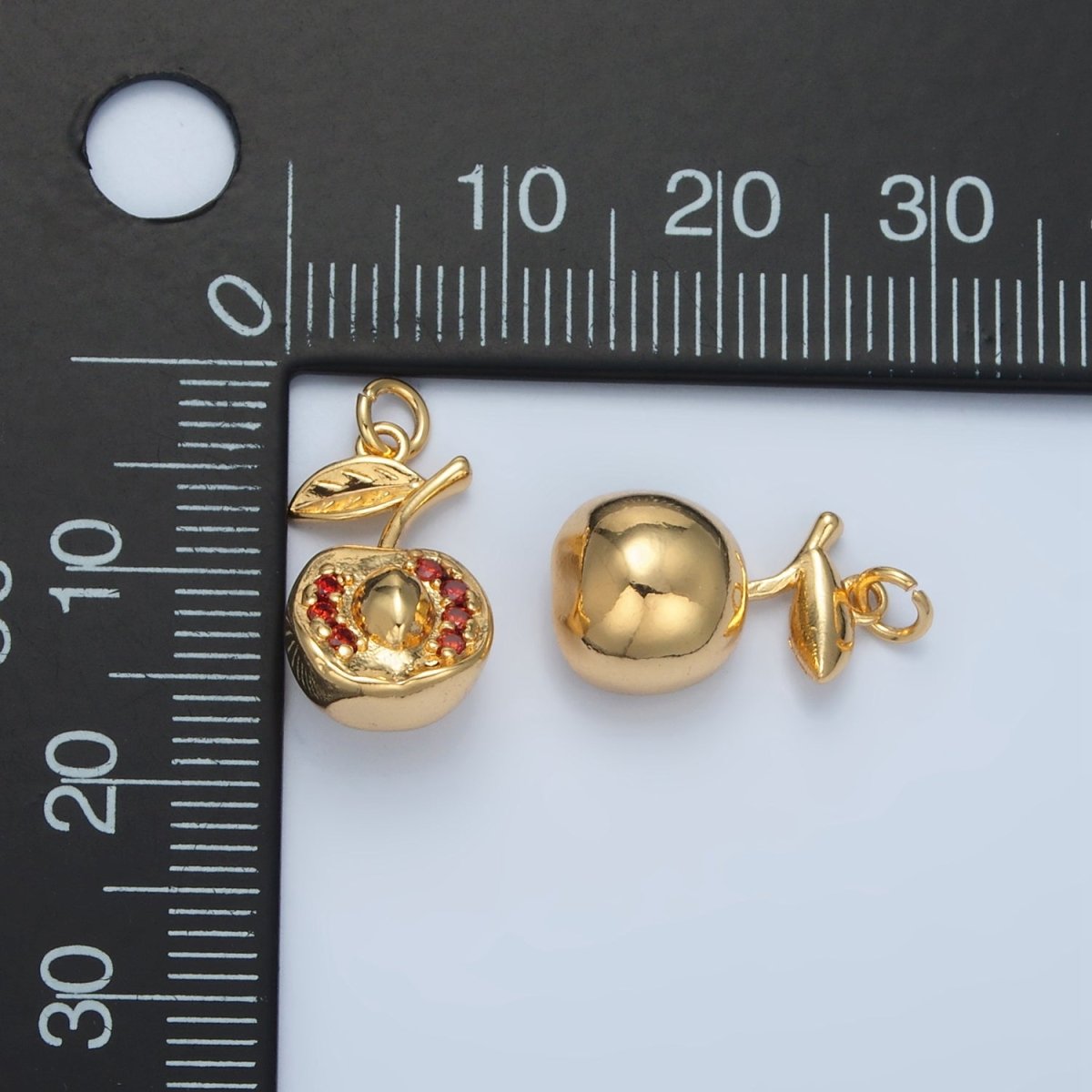 24K Gold Filled Red Micro Paved CZ Apple Multidimensional Charm in Gold & Silver | E393