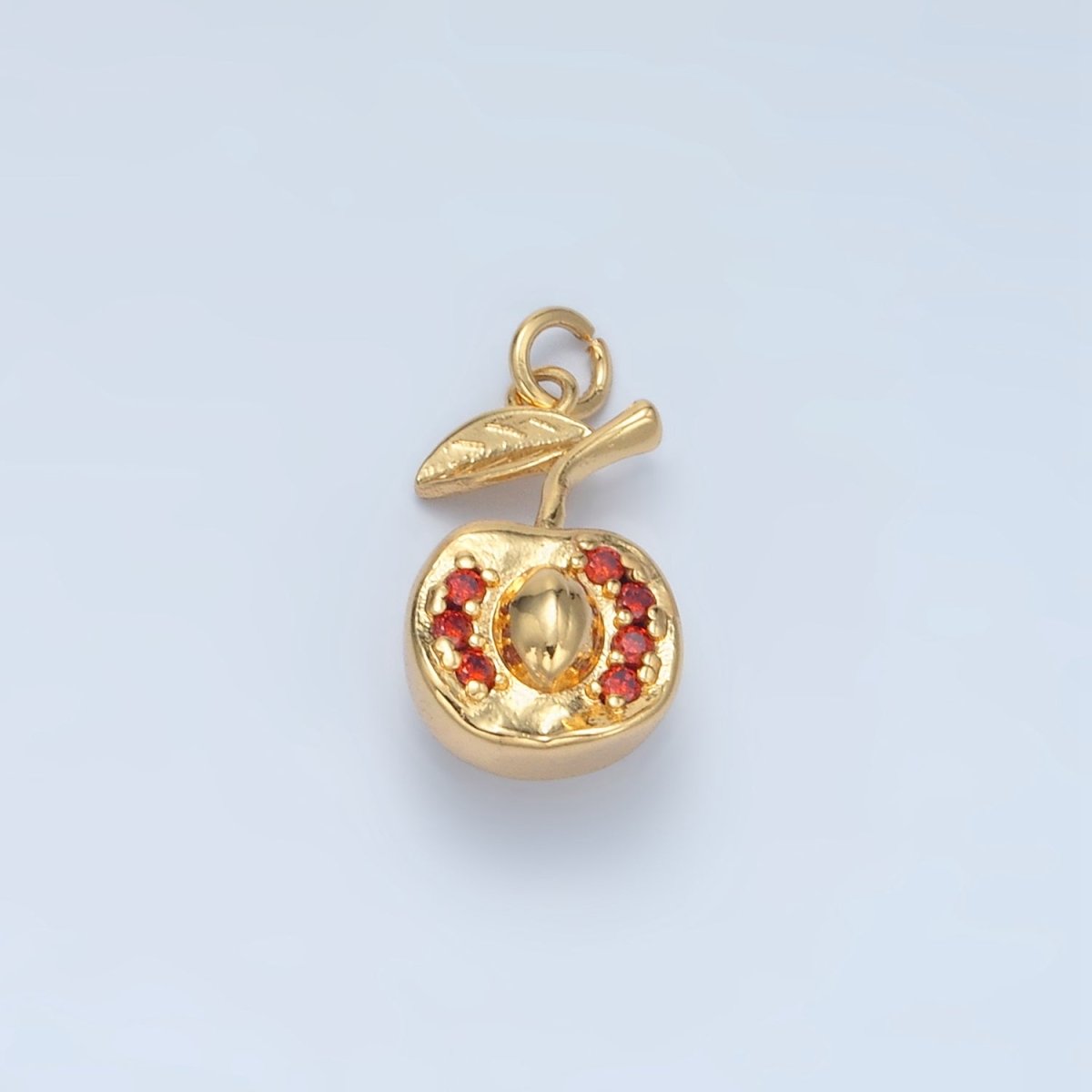 24K Gold Filled Red Micro Paved CZ Apple Multidimensional Charm in Gold & Silver | E393