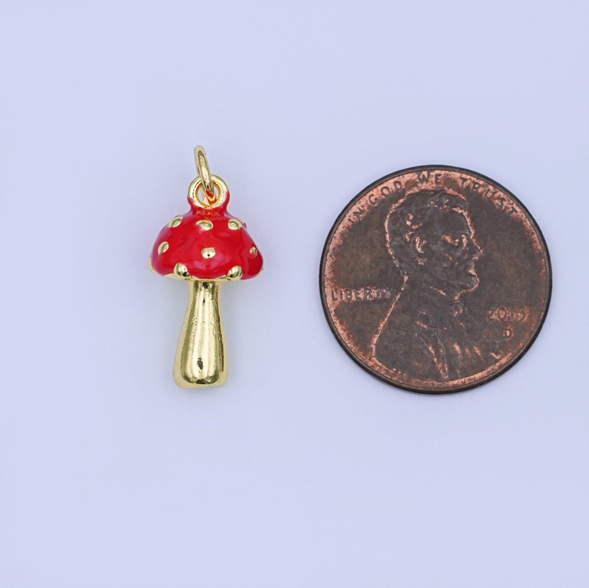 24K Gold Filled Red Mushroom Multidimensional 3D Charm | W468 - DLUXCA