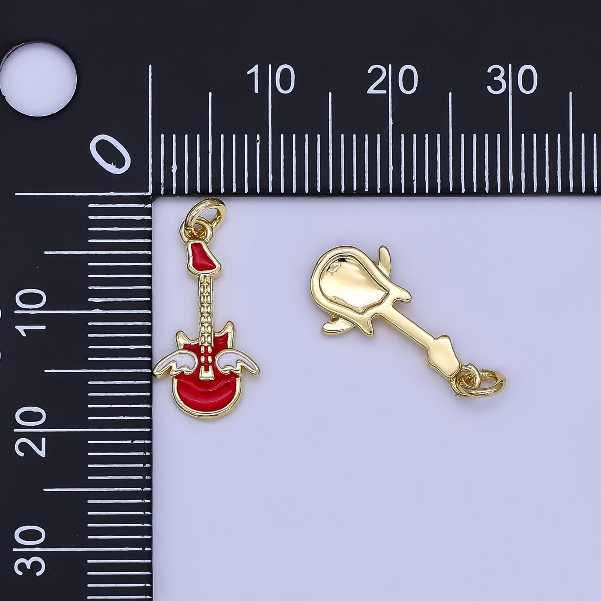 24K Gold Filled Red Wings Guitar Musical Instruments Charm | N1414 - DLUXCA