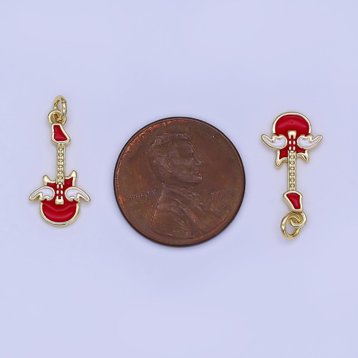 24K Gold Filled Red Wings Guitar Musical Instruments Charm | N1414 - DLUXCA