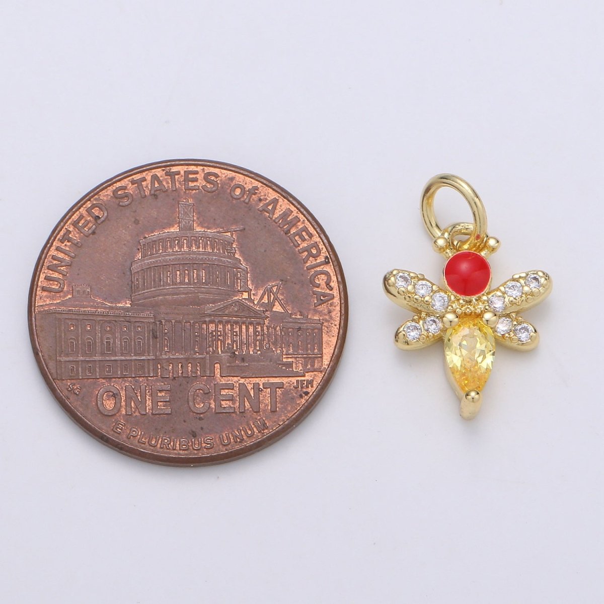 24K Gold Filled Red Yellow Bee Charm D-935 - DLUXCA