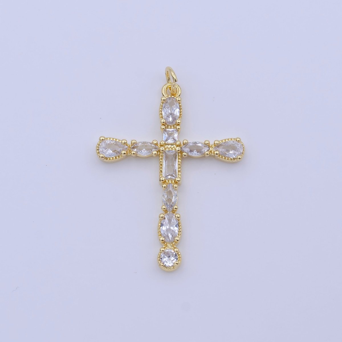 24K Gold Filled Religious Cross Clear Cubic Zirconia Pendant Religious Jewelry | C-866