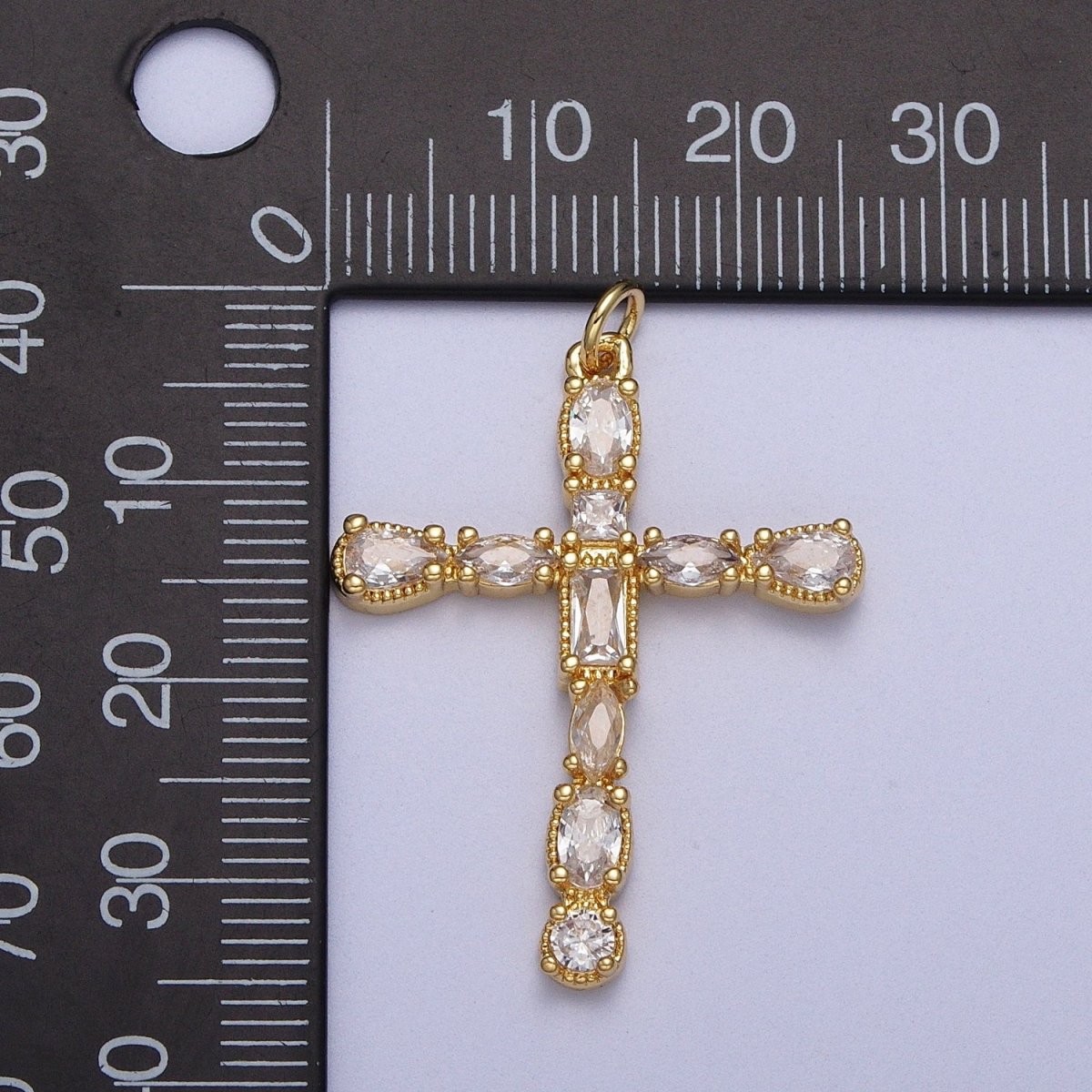 24K Gold Filled Religious Cross Clear Cubic Zirconia Pendant Religious Jewelry | C-866