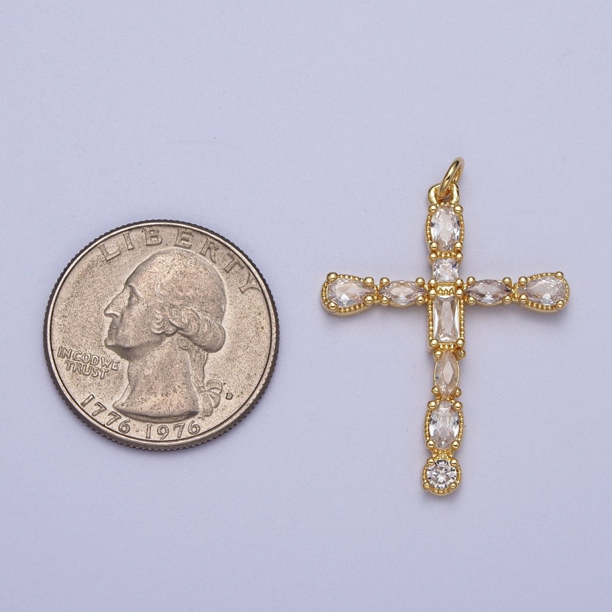 24K Gold Filled Religious Cross Clear Cubic Zirconia Pendant Religious Jewelry | C-866
