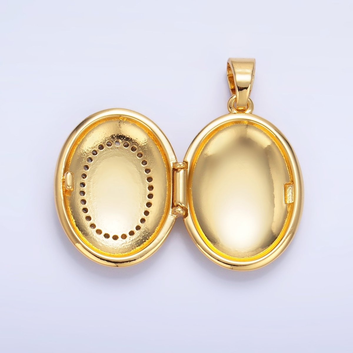 24K Gold Filled Religious Cross Micro Paved CZ Oval Locket Pendant | AA1087 - DLUXCA