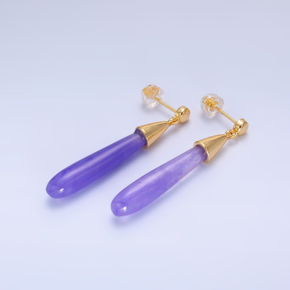 24K Gold Filled Resin Tube Drop Stud Earrings | V190 - V494