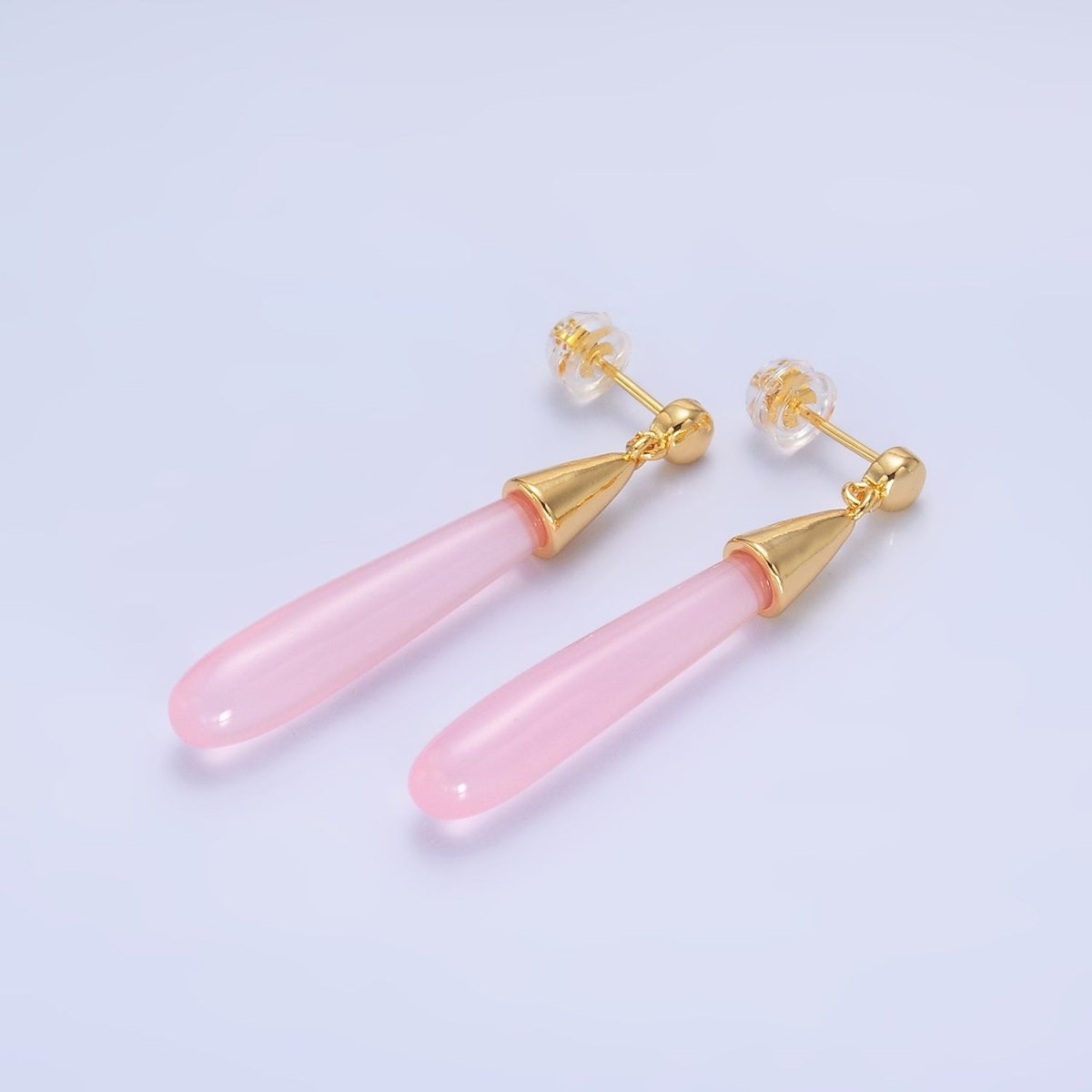 24K Gold Filled Resin Tube Drop Stud Earrings | V190 - V494