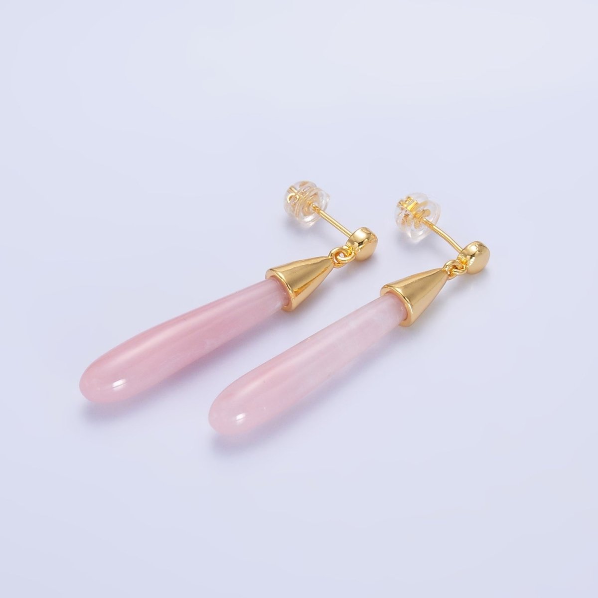 24K Gold Filled Resin Tube Drop Stud Earrings | V190 - V494