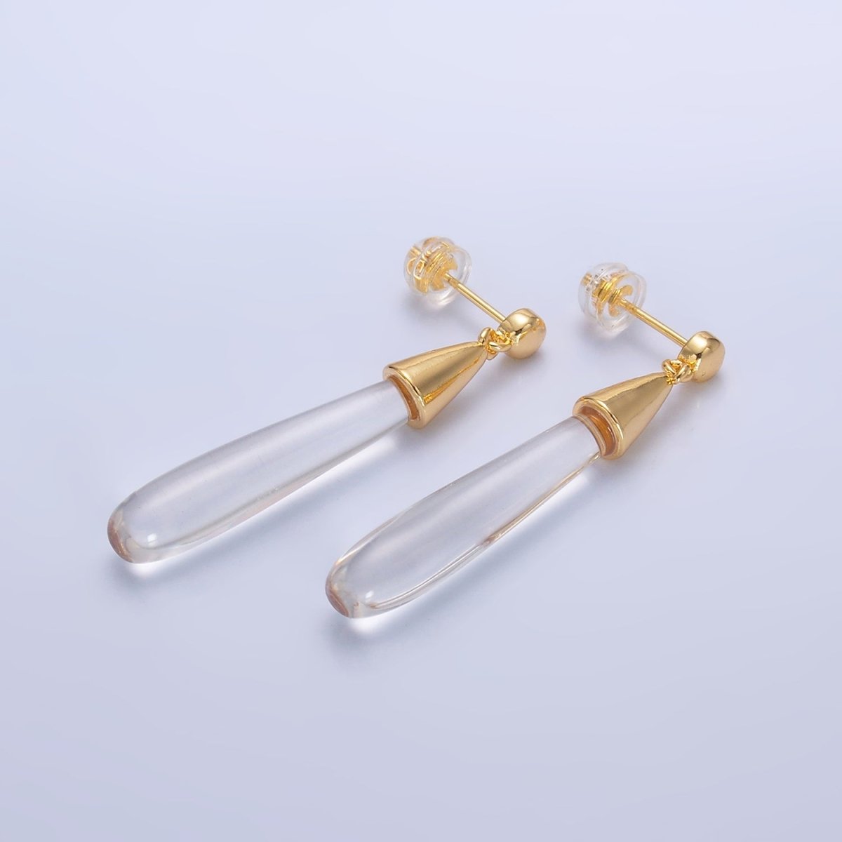 24K Gold Filled Resin Tube Drop Stud Earrings | V190 - V494