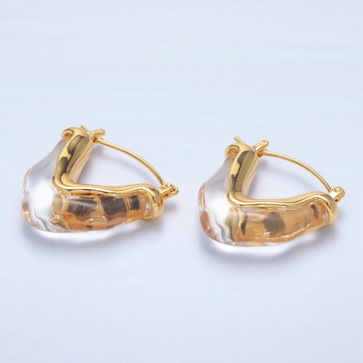 24K Gold Filled Resin V-Shaped Latch Hoop Earrings | P233 - P306