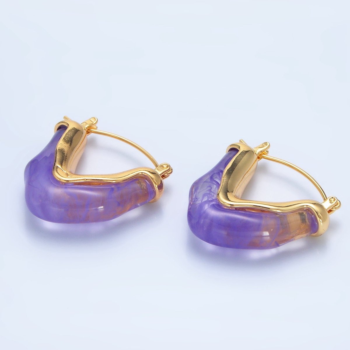 24K Gold Filled Resin V-Shaped Latch Hoop Earrings | P233 - P306