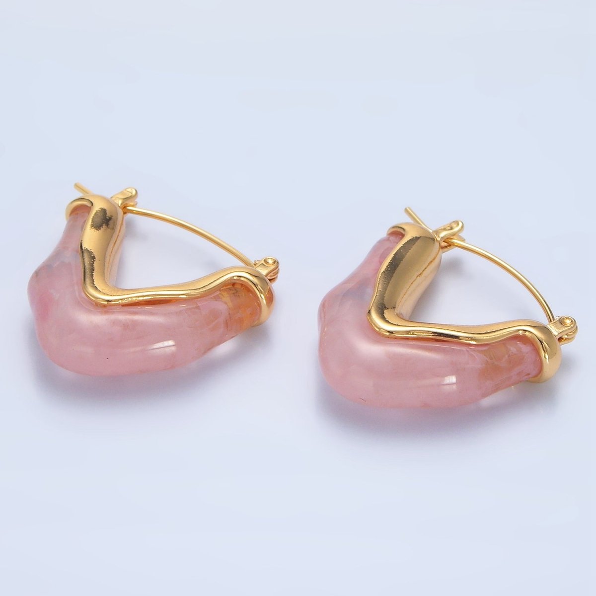 24K Gold Filled Resin V-Shaped Latch Hoop Earrings | P233 - P306