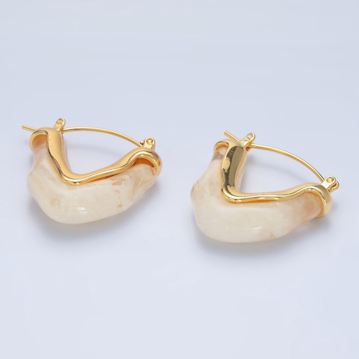 24K Gold Filled Resin V-Shaped Latch Hoop Earrings | P233 - P306