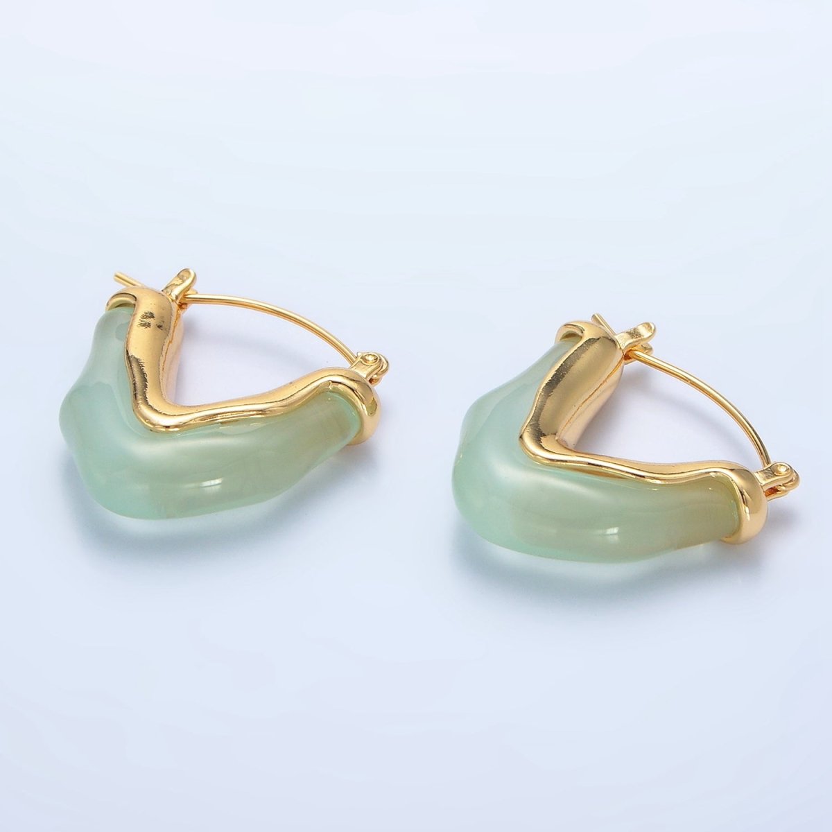 24K Gold Filled Resin V-Shaped Latch Hoop Earrings | P233 - P306