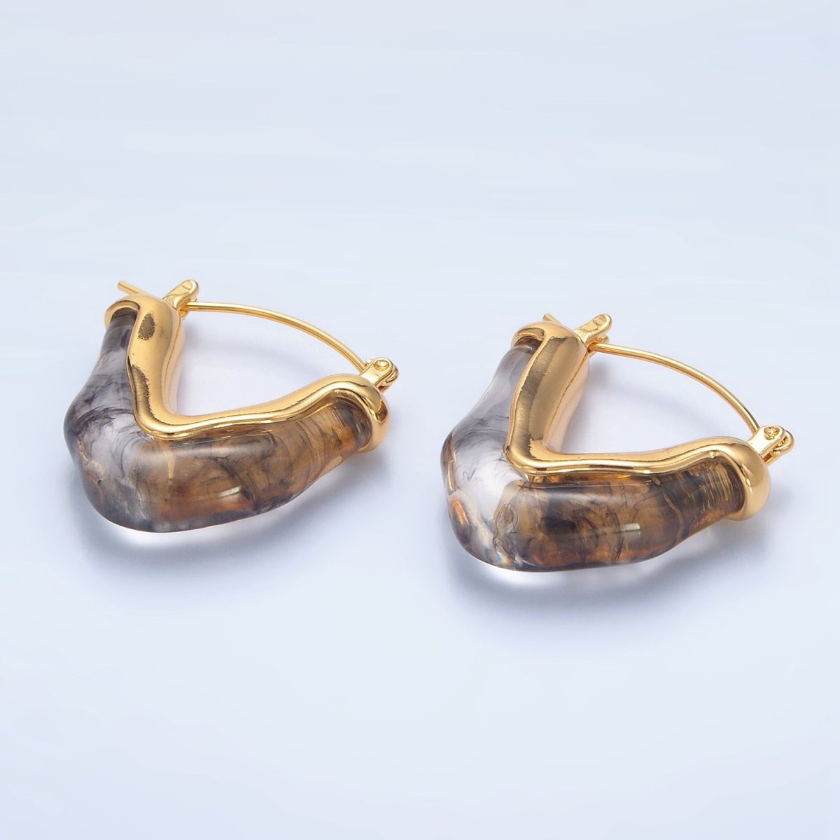24K Gold Filled Resin V-Shaped Latch Hoop Earrings | P233 - P306
