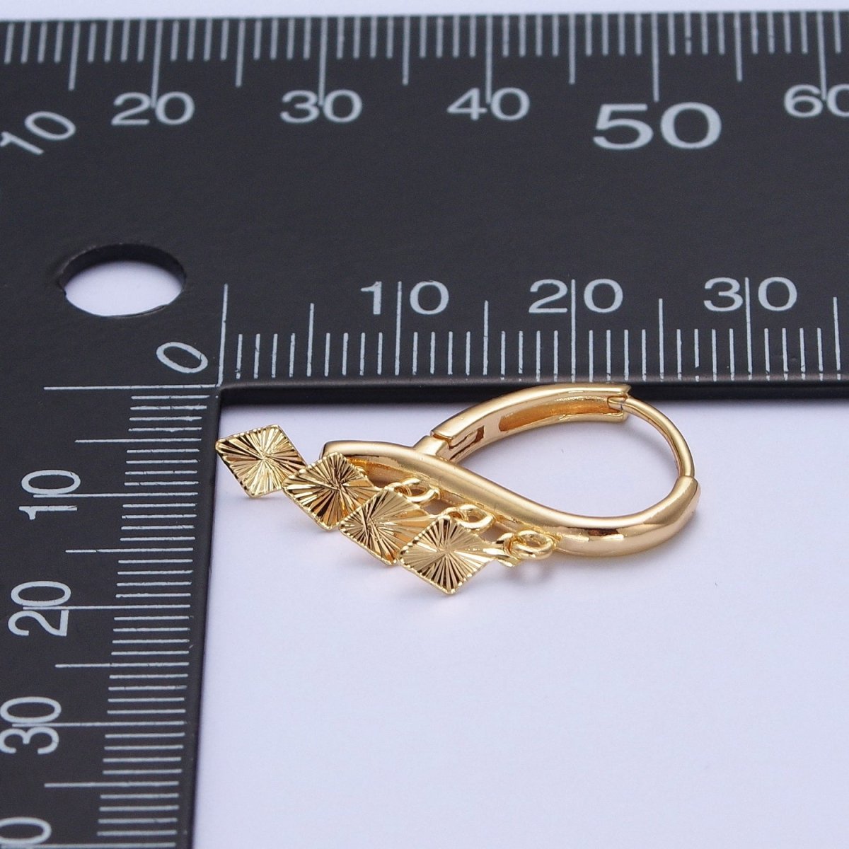 24K Gold Filled Rhombus Starburst Charm Dangle on Teardrop Huggie Hoop Earrings T-182 - DLUXCA