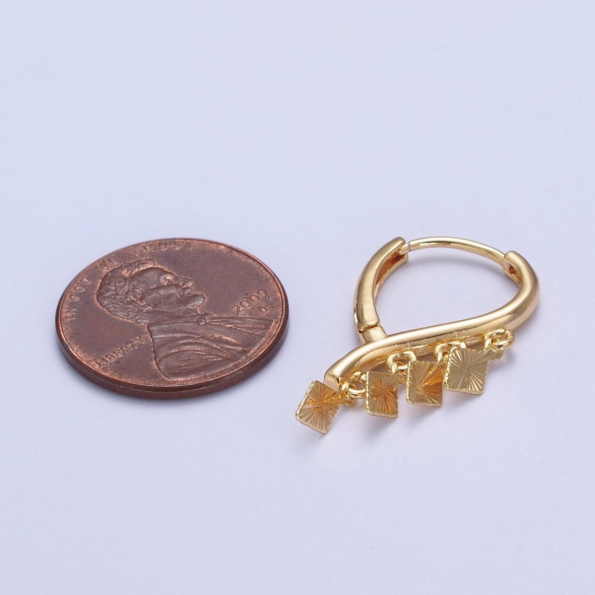 24K Gold Filled Rhombus Starburst Charm Dangle on Teardrop Huggie Hoop Earrings T-182 - DLUXCA