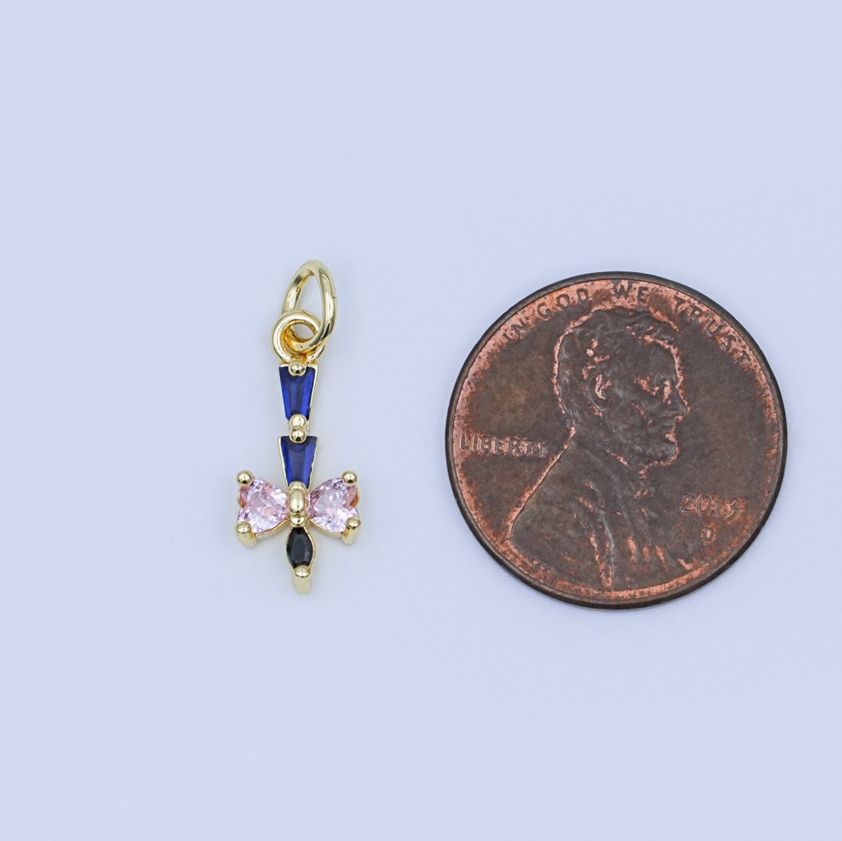 24K Gold Filled Ribbon Baguette CZ Charm | W918 - DLUXCA