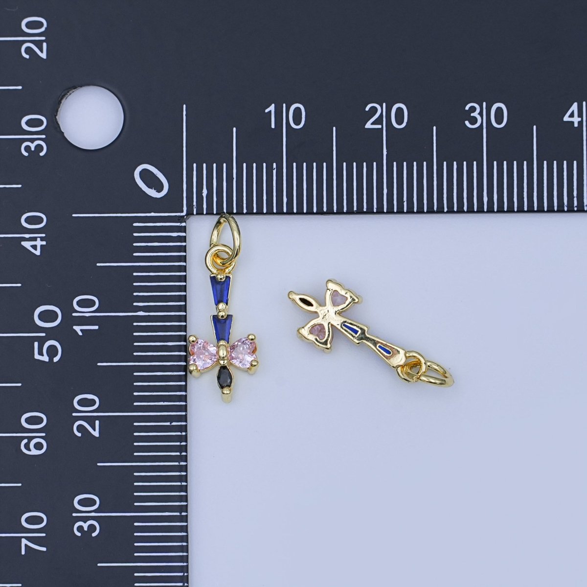 24K Gold Filled Ribbon Baguette CZ Charm | W918 - DLUXCA