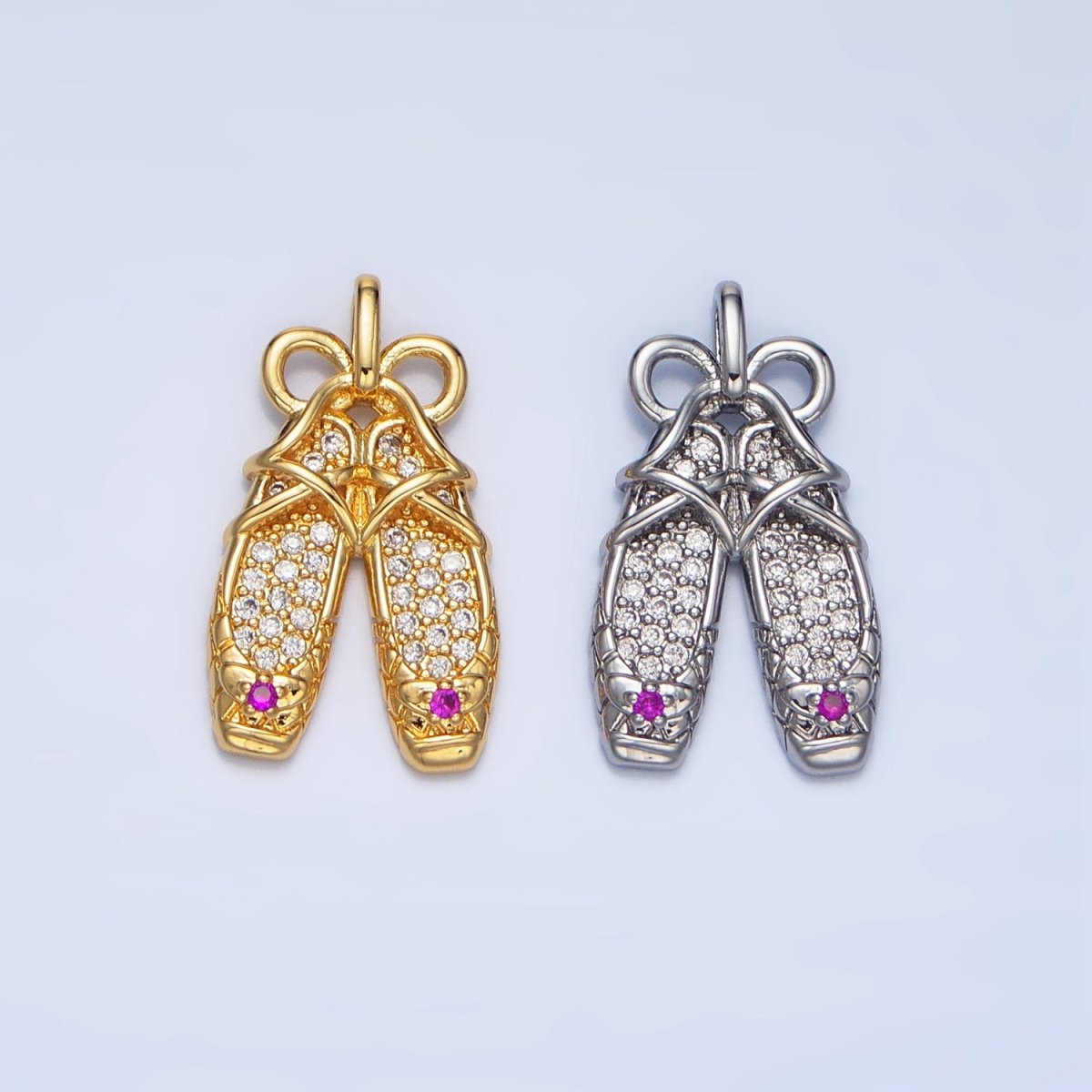 24K Gold Filled Ribbon Ballet Dancing Shoes Micro Paved CZ Pendant in Gold & Silver | AA119