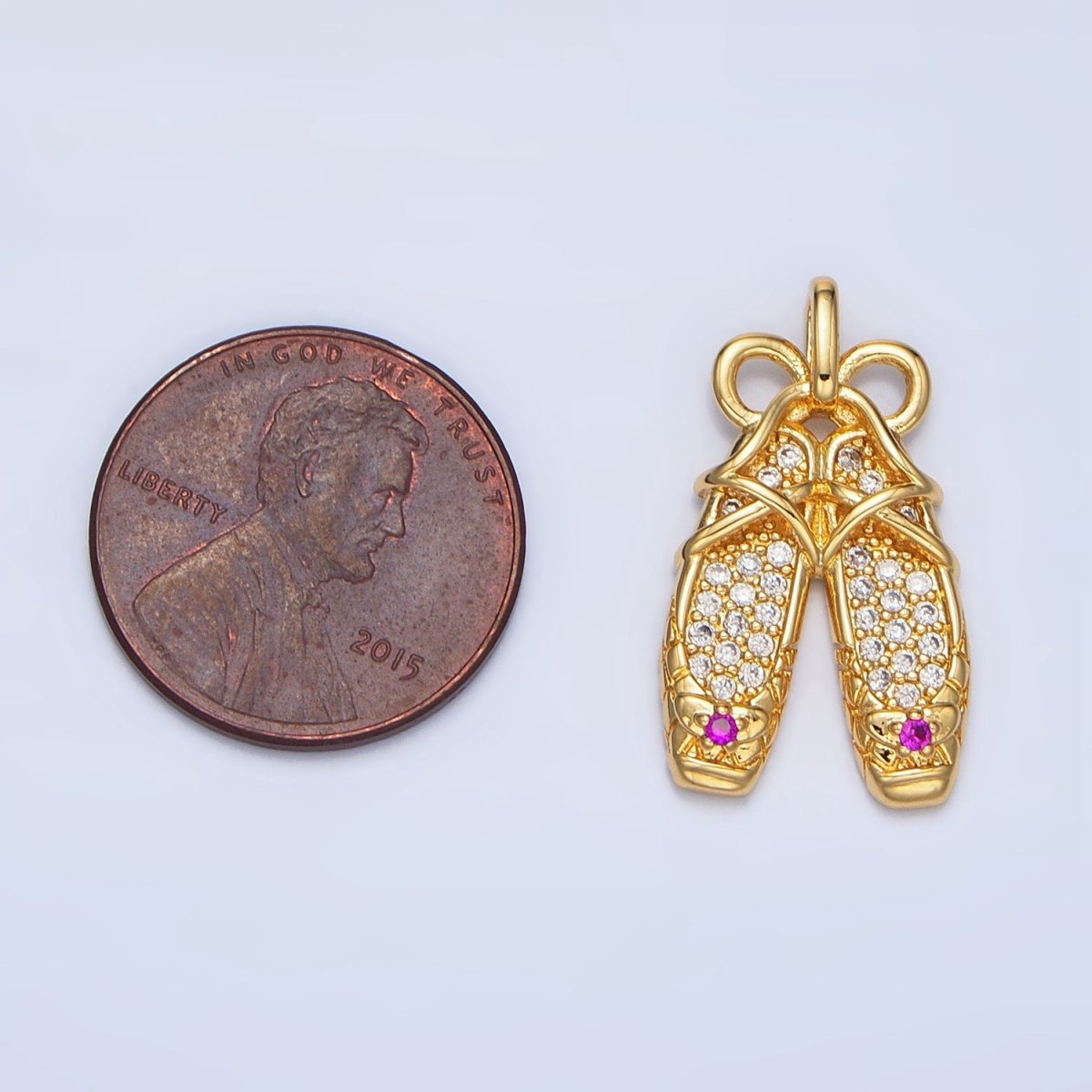 24K Gold Filled Ribbon Ballet Dancing Shoes Micro Paved CZ Pendant in Gold & Silver | AA119