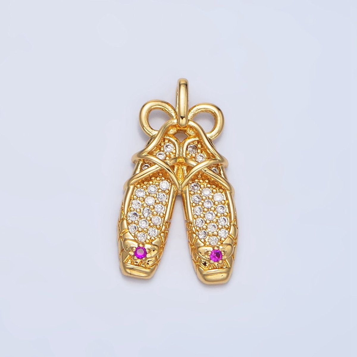 24K Gold Filled Ribbon Ballet Dancing Shoes Micro Paved CZ Pendant in Gold & Silver | AA119