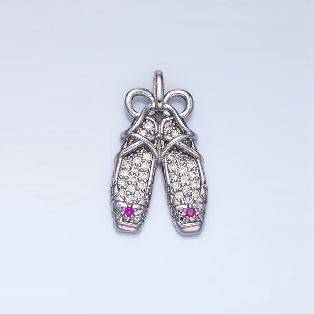 24K Gold Filled Ribbon Ballet Dancing Shoes Micro Paved CZ Pendant in Gold & Silver | AA119