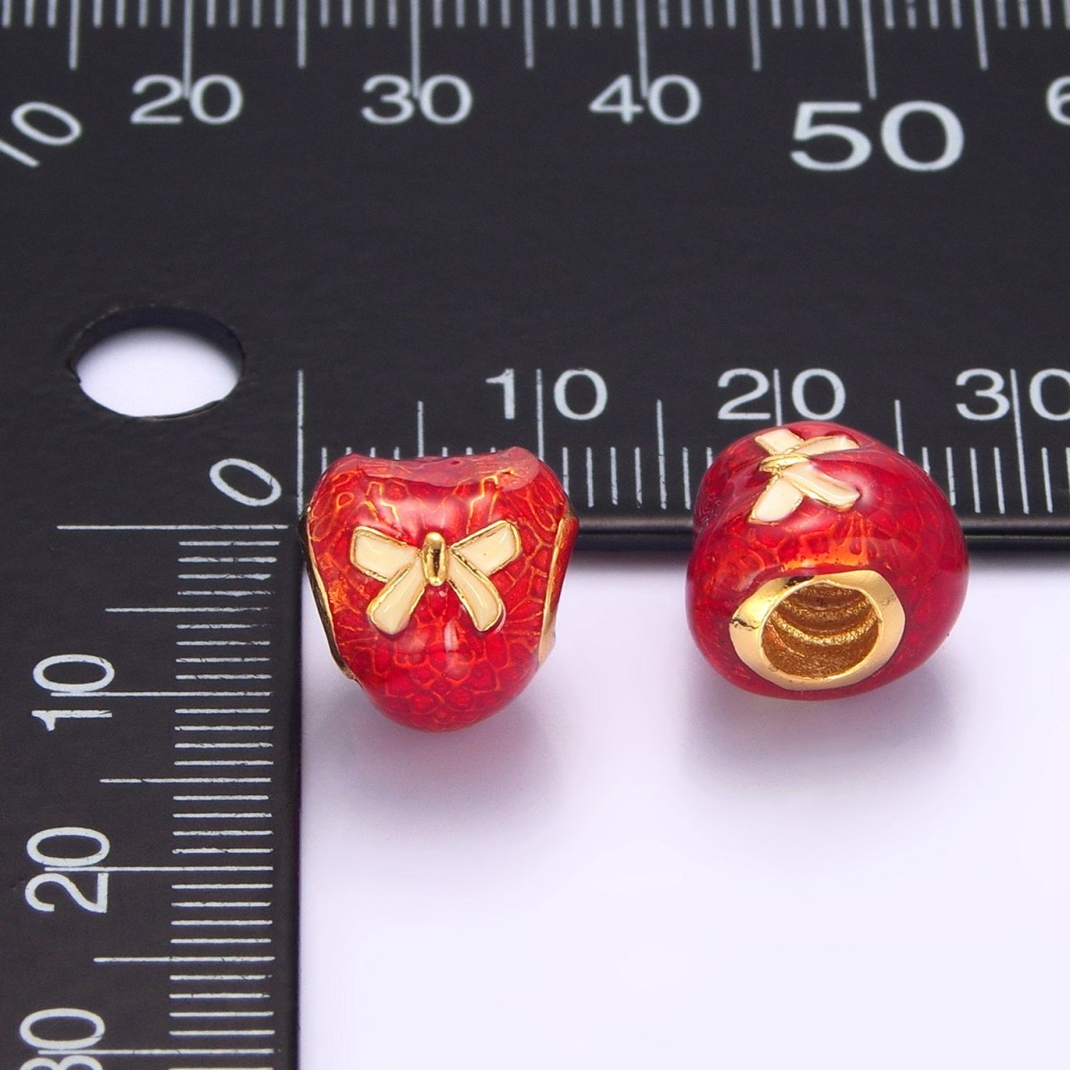 24K Gold Filled Ribbon Red Enamel Geometric Bead | B080 - DLUXCA