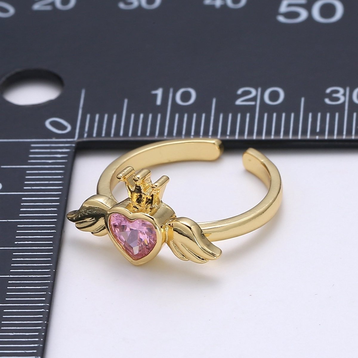 24K Gold Filled Romantic Heart Love Wings Adjustable Ring - R-310-311