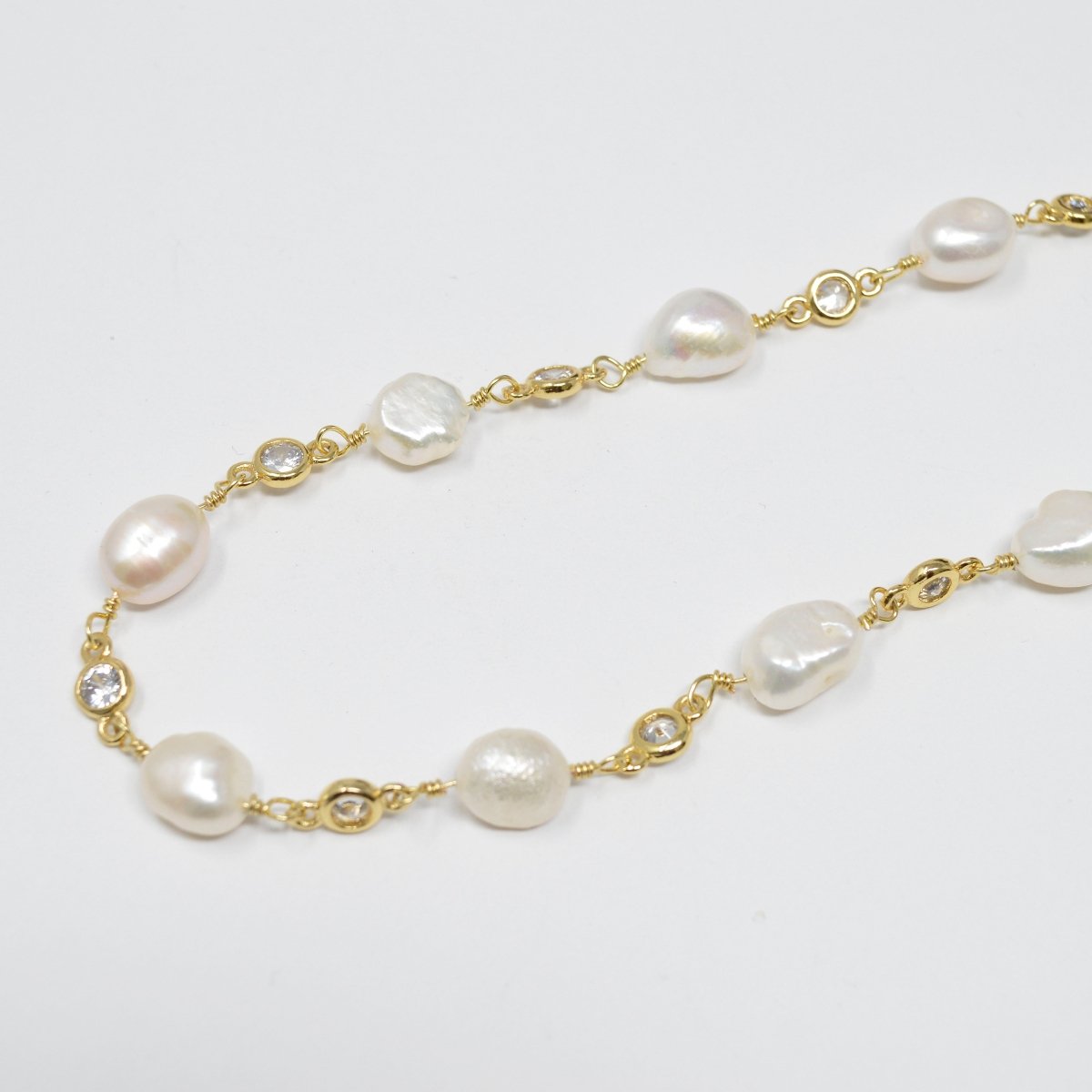 24K Gold Filled Rosary Chain by Yard with Baroque Mother Pearl Bezel Cut CZ Link Chain For Jewelry Making | ROLL-431 ROLL-433 Clearance Pricing