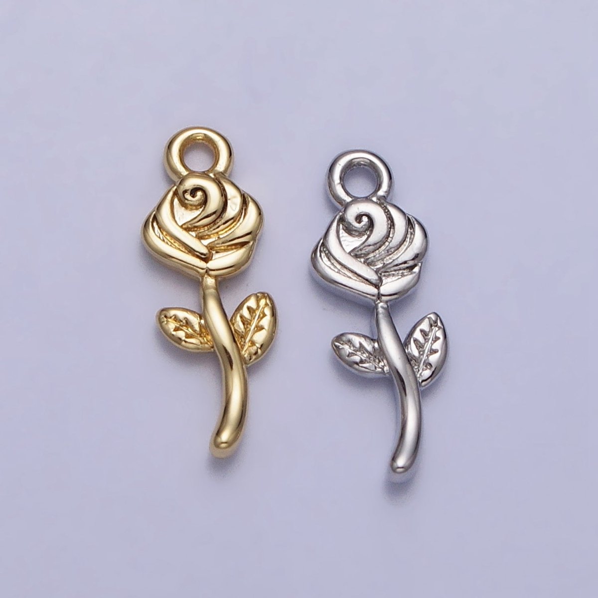 24K Gold Filled Rose Blooming Flower Nature Add-On Charm in Gold & Silver | AC343 AC344