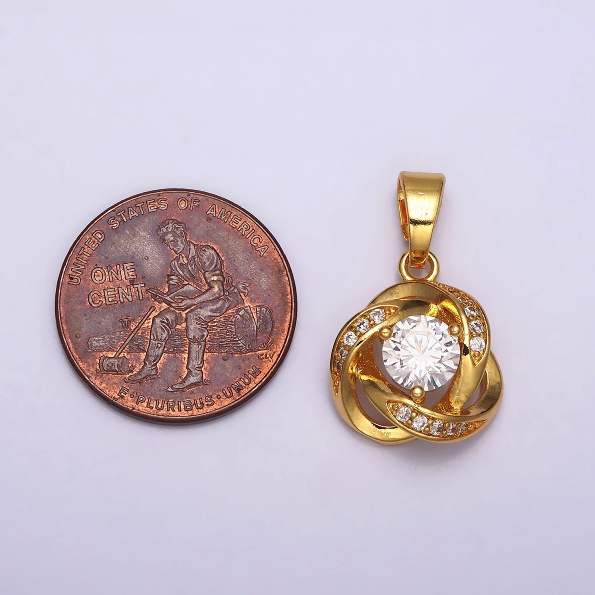 24K Gold Filled Rose Flower Clear Round Micro Paved CZ Pendant in Gold & Silver | AA467 AA468