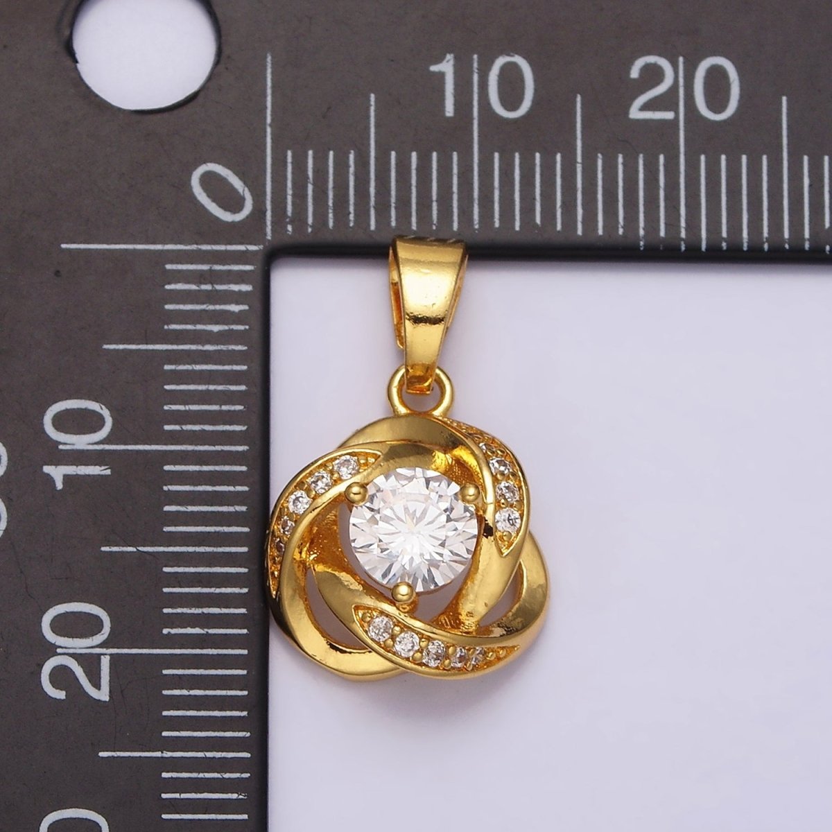24K Gold Filled Rose Flower Clear Round Micro Paved CZ Pendant in Gold & Silver | AA467 AA468
