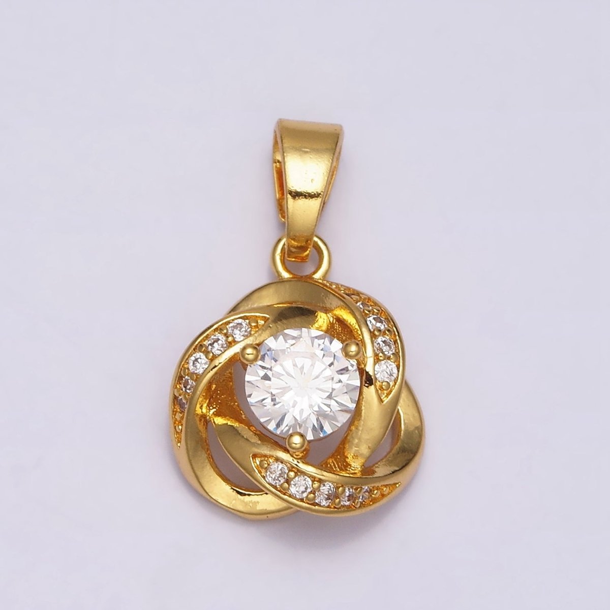 24K Gold Filled Rose Flower Clear Round Micro Paved CZ Pendant in Gold & Silver | AA467 AA468