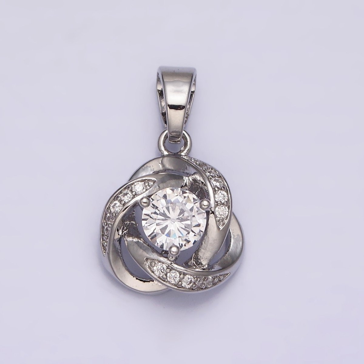 24K Gold Filled Rose Flower Clear Round Micro Paved CZ Pendant in Gold & Silver | AA467 AA468