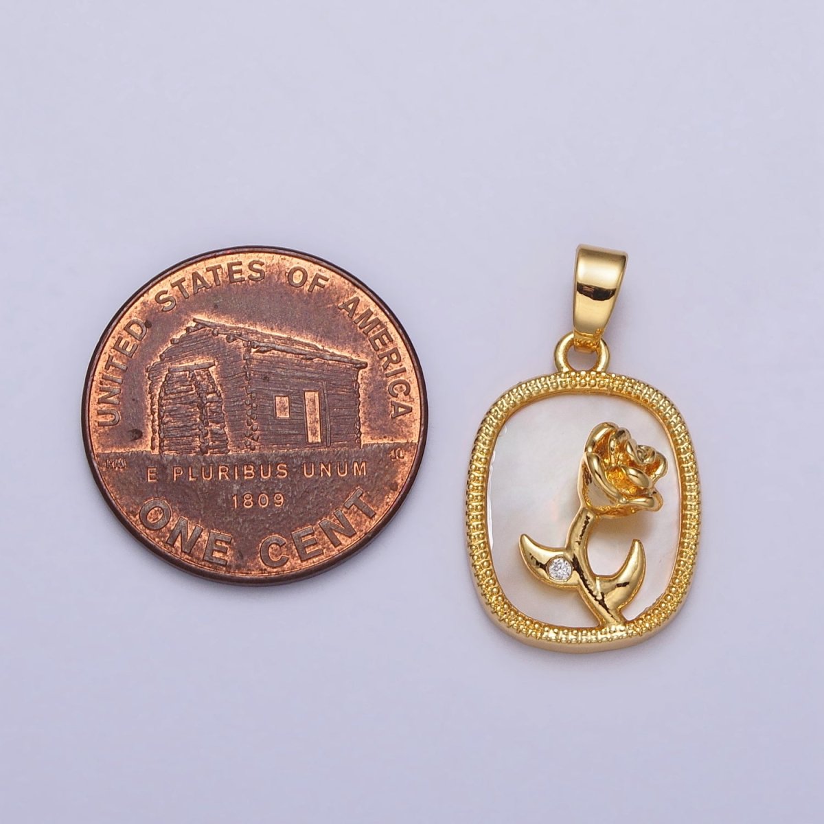 24K Gold Filled Rose Flower CZ Shell Pearl Square Pendant | AA110 - DLUXCA