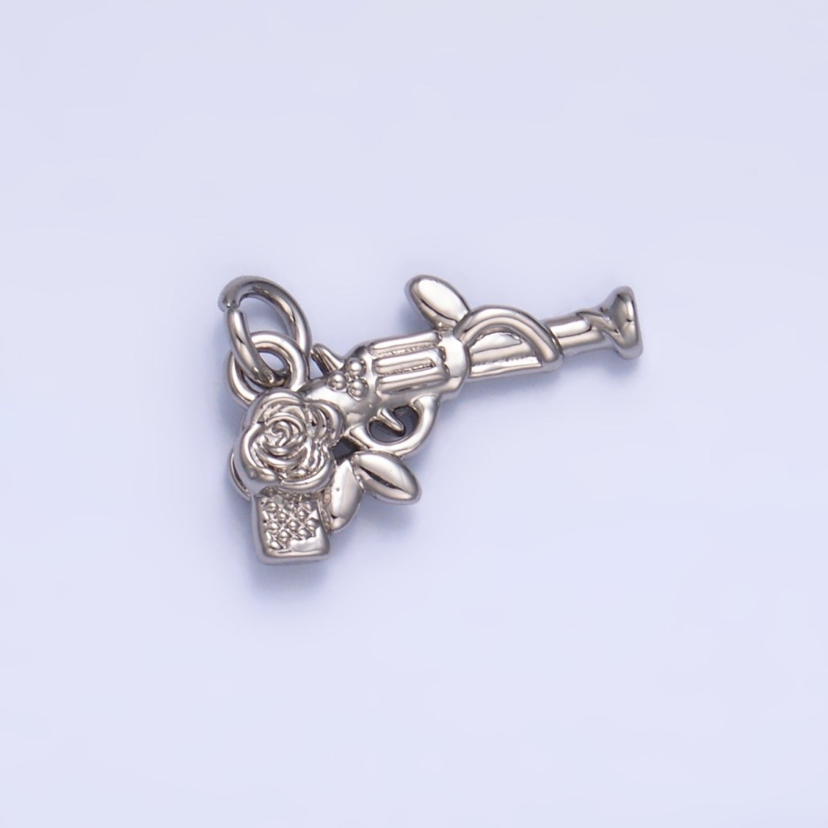 24K Gold Filled Rose Flower Gun Weapon 3D Multidimensional Charm in Gold & Silver | W345