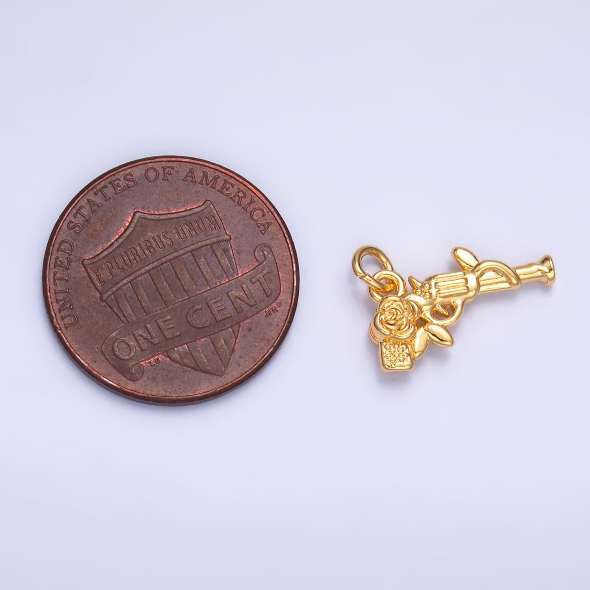 24K Gold Filled Rose Flower Gun Weapon 3D Multidimensional Charm in Gold & Silver | W345