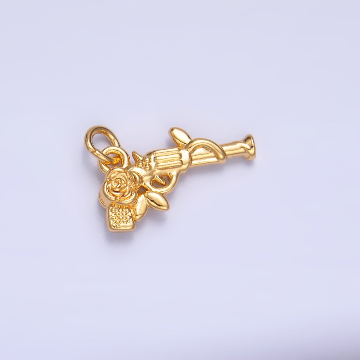 24K Gold Filled Rose Flower Gun Weapon 3D Multidimensional Charm in Gold & Silver | W345