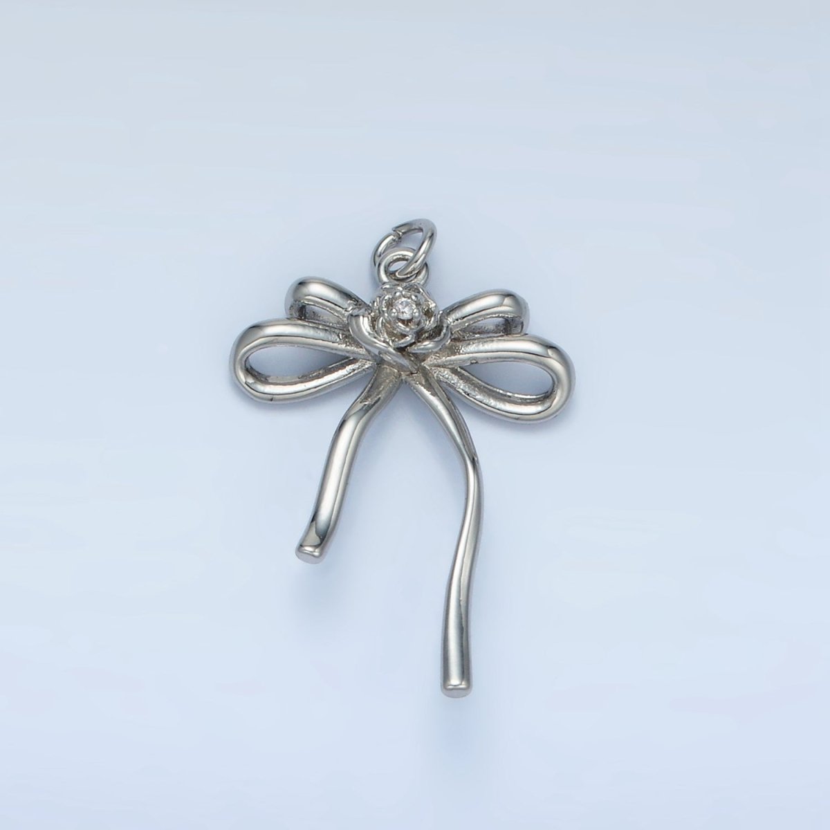 24K Gold Filled Rose Flower Ribbon Bow Multidimensional Charm in Gold & Silver | E373