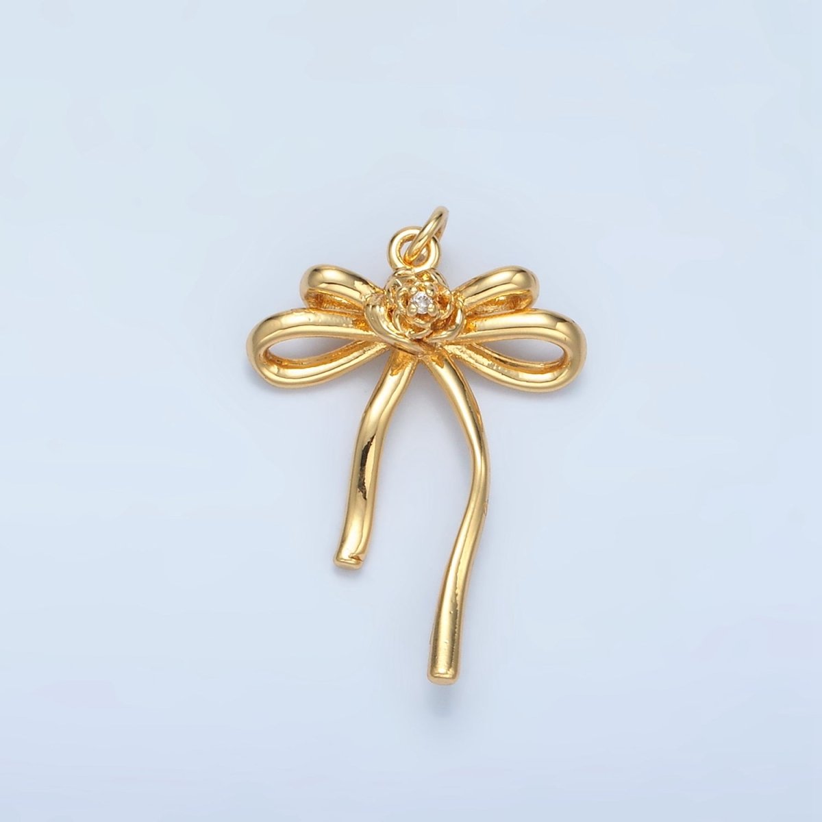 24K Gold Filled Rose Flower Ribbon Bow Multidimensional Charm in Gold & Silver | E373