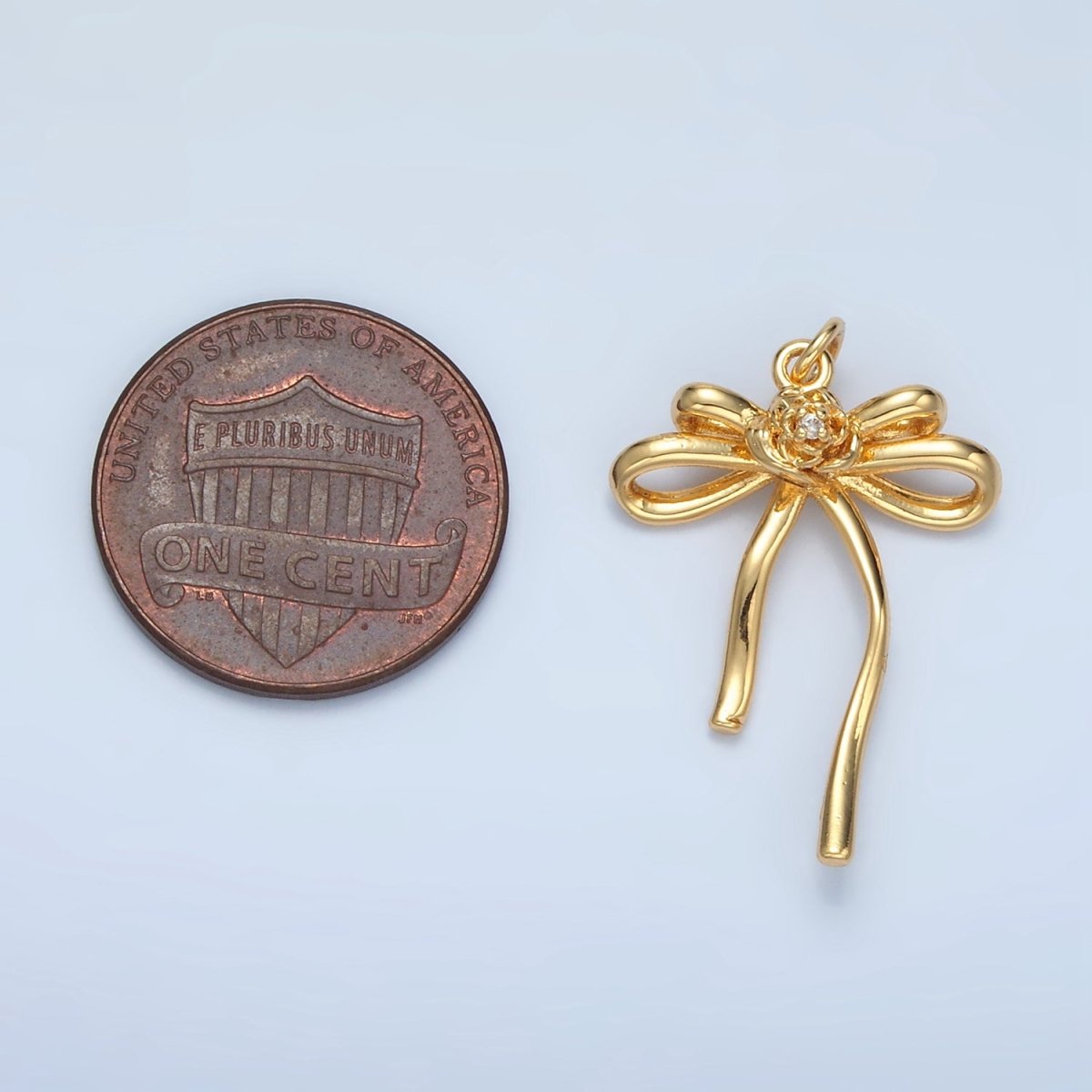 24K Gold Filled Rose Flower Ribbon Bow Multidimensional Charm in Gold & Silver | E373