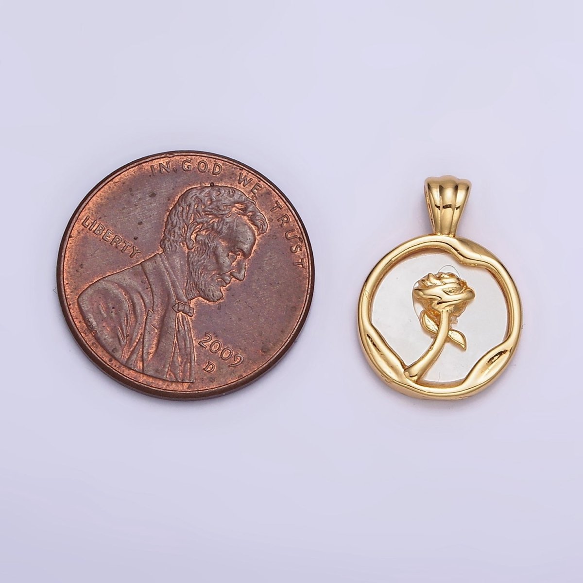 24K Gold Filled Rose Flower Shell Pearl Dented Molten Round Pendant | AA598 - DLUXCA